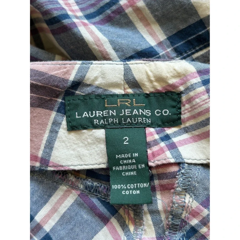 Ralph Lauren Jeans Size 2 Patchwork Plaid Cotton Midi Skirt Blue Pink Cottage
